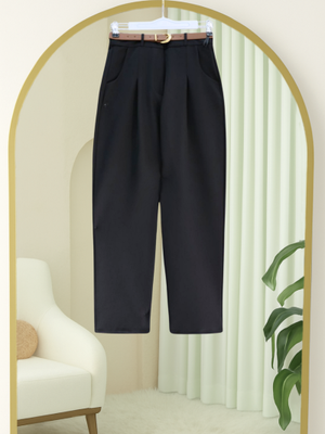 Siyah Pileli Cepli Kemerli Bilek Pantolon