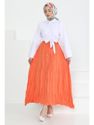 Oranj Beli Lastikli Kırışık Etek Oranj Beli Lastikli Kırışık Etek