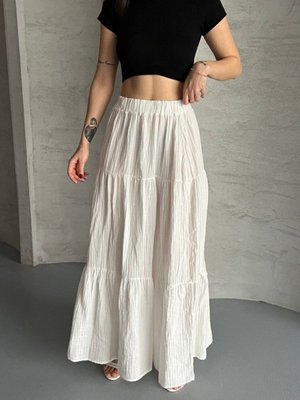 Beyaz Uzun Büzgülü Katlı Müslin Kumaş Etek