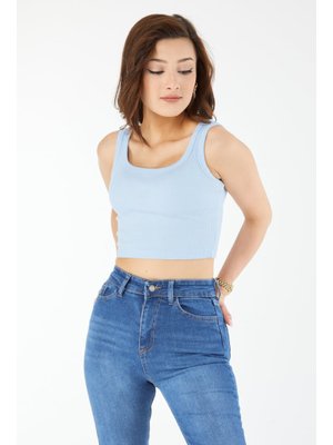 Bebe Mavi Kare Yaka Kısa Kollu Crop