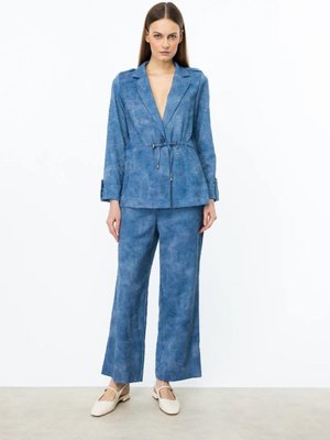 İndigo İşlemeli Bol Paça Pantolon