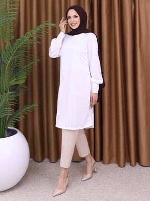 Ekru Zenane Kolu Detaylı Tunik Ekru Zenane Kolu Detaylı Tunik