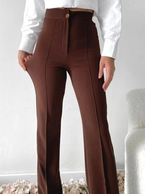 Kahve Palazzo Full Likralı Yüksek Bel Pantolon Kahve Palazzo Full Likralı Yüksek Bel Pantolon