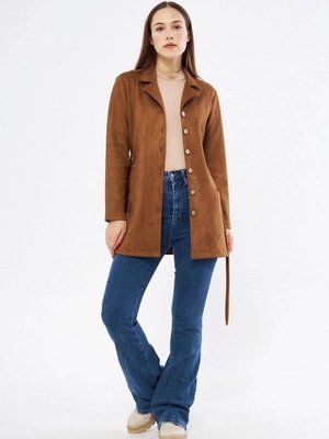 Taba Kuşaklı Süet Ceket