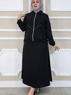 Siyah Aller Dikim Taş Detaylı İkili Takım