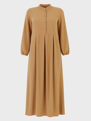 Bej Hakim Yaka Düğme Detaylı Büyük Beden Aerobin Elbise Bej Hakim Yaka Düğme Detaylı Büyük Beden Aerobin Elbise
