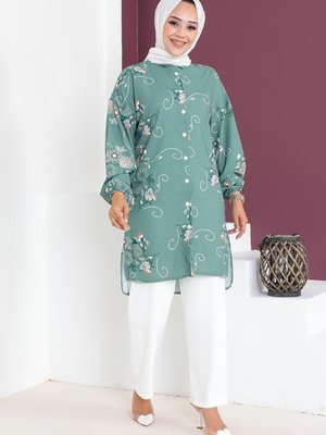 Çağla Yeşili Çiçek Desenli Aerobin İkili Takım