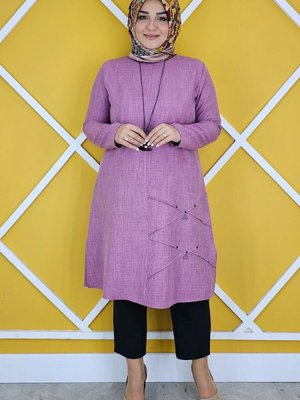 Gül Kurusu Nervür Dikim Detaylı Kolyeli Tunik Gül Kurusu Nervür Dikim Detaylı Kolyeli Tunik