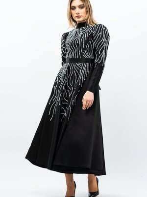 Siyah Taş Detaylı Prenses Model Abiye Elbise