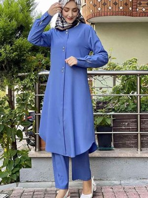 İndigo Düğmeli İkili Takım