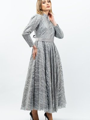 Gri Payetli Prenses Model Abiye Elbise Gri Payetli Prenses Model Abiye Elbise