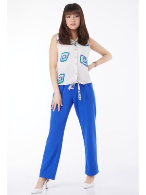 Saks Etek Ucu Bağlamalı Desenli Gömlek