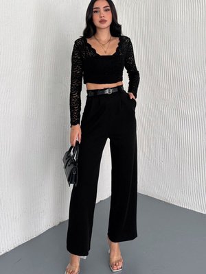 Siyah Kemerli Palazzo Pantolon