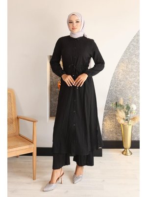 Siyah Yırtmaç Detaylı Uzun Takım