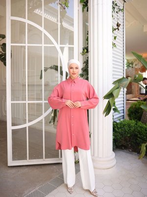 Pembe Dubai İpeği Gömlek Tunik