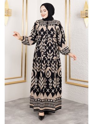 Siyah Patlı Yarım Düğmeli Viskon Elbise