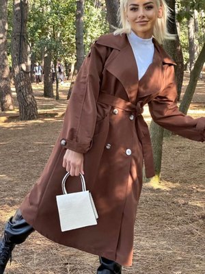Kahverengi Kuşaklı Trençkot
