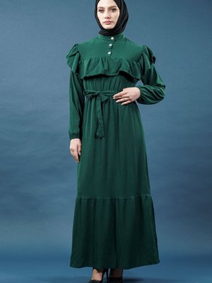 Yeşil Fırfırlı Elbise