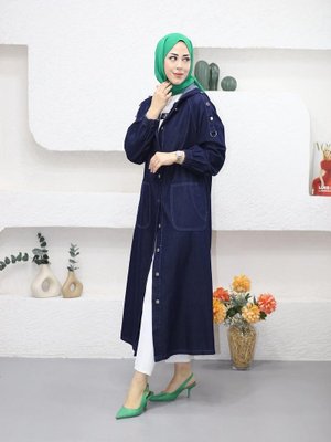 Cepli Düğmeli Lacivert Kot Kap Cepli Düğmeli Lacivert Kot Kap