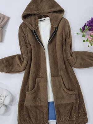Kahve Kanguru Cepli Kapüşonlu Peluş Mont Kahve Kanguru Cepli Kapüşonlu Peluş Mont