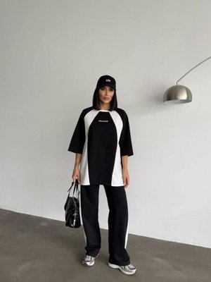 Siyah Oversize Yazı Detaylı Alt Üst Eşofman Takım