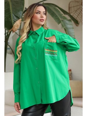Yesıl Cep Nakışlı Gömlek Yesil
