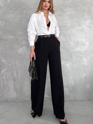 Siyah Kemer Detaylı Palazzo Kesim Pantolon