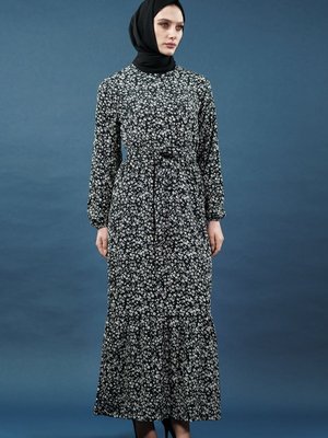 Siyah Desenli Bürümcük Elbise