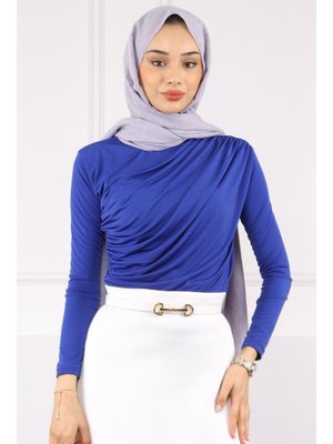 Saks Mavi Önü Drapeli Sandy Bluz Saks Mavi Önü Drapeli Sandy Bluz