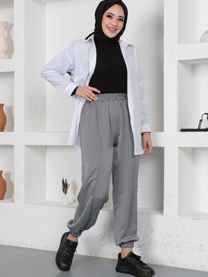 Füme Beli Ve Paçası Lastikli Pantolon