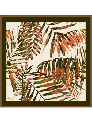 Krem Çiçekli Desen Black Seri Twill Eşarp Askısı İle Birlikte 90x90 Cm Haki