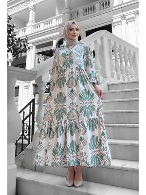 Bohem Desenli Viskon Elbise Fistik Yeşi̇li̇