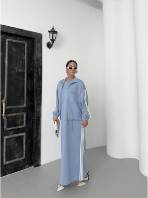 İndigo Oversize Kalıp Etek Ucu Yırtmaç Detaylı Elbise Ve Fermuar Kapamalı Cepli Lastikli Sweat Pamuklu Örme Takım İndigo Oversize Kalıp Etek Ucu Yırtmaç Detaylı Elbise Ve Fermuar Kapamalı Cepli Lastikli Sweat Pamuklu Örme Takım