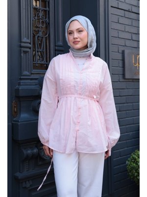 Pembe Önü Pile Detay Vual Gömlek