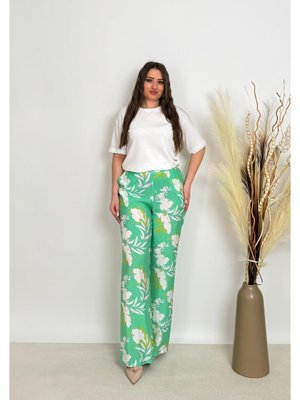 Yeşil Büyük Beden Baskılı Ve Beli Lastikli Pantolon