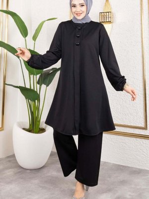 Siyah Düğme Detaylı İkili Takım