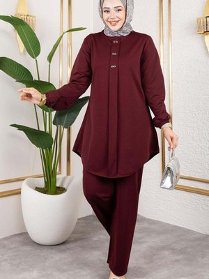 Bordo Önden Patlı Krep İkili Takım