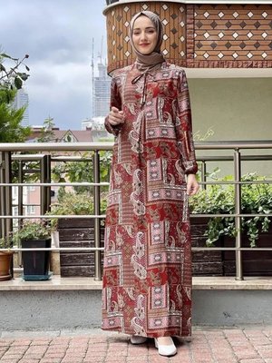 Kiremit Desenli Elbise