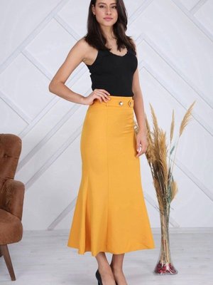 Hardal Uzun Mevsimlik Düğmeli Apolet Detaylı Balık Etek Hardal Uzun Mevsimlik Düğmeli Apolet Detaylı Balık Etek