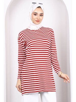 Bordo Çizgili Uzun Kol Tunik Bordo Çizgili Uzun Kol Tunik