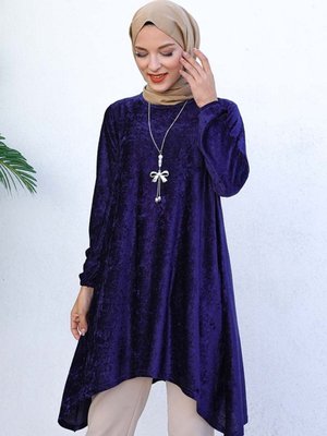 Lacivert Asimetrik Model Kadife Tunik Lacivert Asimetrik Model Kadife Tunik