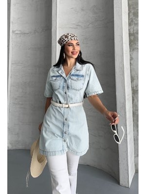 Gömlek Yaka Kot Ön İki Cepli Tunik Buz Mavi̇