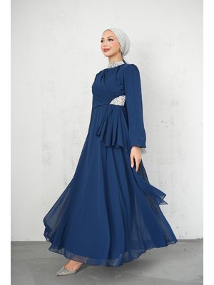 Lacivert Silver Şifon Abiye Elbise Lacivert Silver Şifon Abiye Elbise