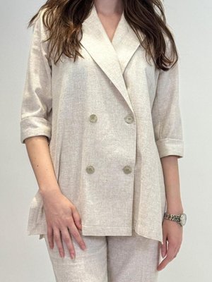 Bej Keten Yaka Detaylı Ceket Bej Keten Yaka Detaylı Ceket