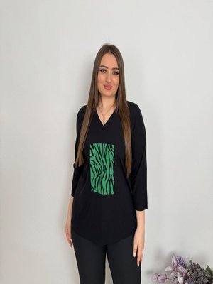 Siyah Büyük Beden Baskılı Ve Taş Detaylı Bluz