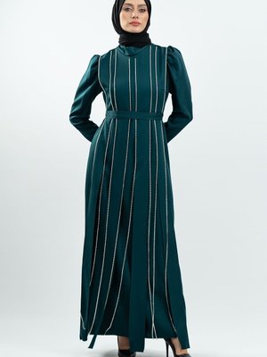Zümrüt Yeşili Taş Detaylı Abiye Elbise Zümrüt Yeşili Taş Detaylı Abiye Elbise