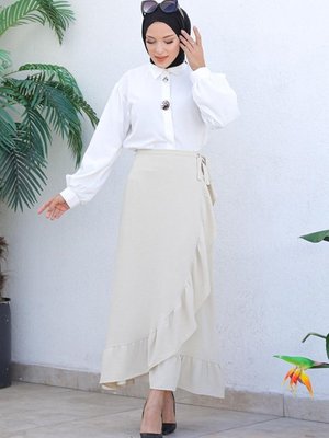 Vizon Uzun Fırfırlı Tasarım Etek Vizon Uzun Fırfırlı Tasarım Etek