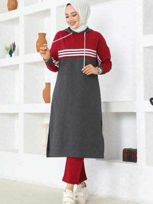 Antrasit Şeritli Yırtmaçlı Spor İkili Takım