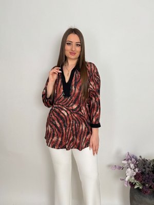 Karamel Büyük Beden Gömlek Yaka Ve Taş İşleme Detaylı Bluz