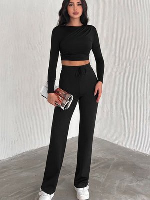 Siyah Modal Kumaş Fitilli Şardonlu Kışlık Pantolon